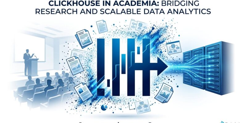 ClickHouse Labs logo with academic and server imagery representing Andy Pavlo joining ClickHouse as VP of Database Research