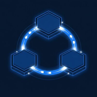 Three interconnected hexagonal nodes representing Node.js crypto backends connected by ring-buffer data streams