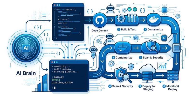 Cline CLI running as a headless AI coding agent in a CI/CD pipeline with GitHub Actions workflow automation