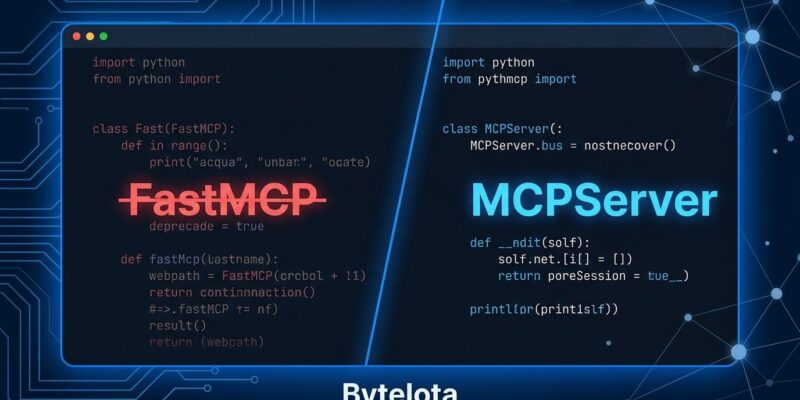 Python code comparison showing FastMCP renamed to MCPServer in MCP SDK v2