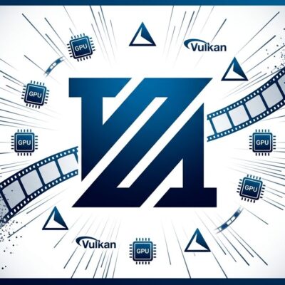 FFmpeg 9.0 Lei logo with GPU chip icons and Vulkan triangle symbols representing the new hardware acceleration features