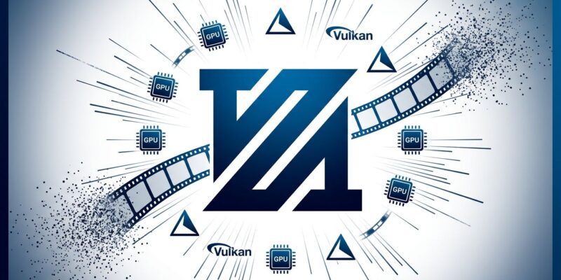 FFmpeg 9.0 Lei logo with GPU chip icons and Vulkan triangle symbols representing the new hardware acceleration features