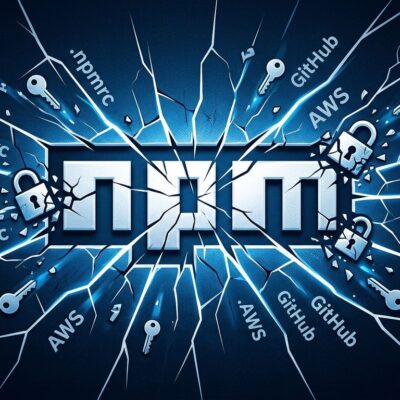 Shattered npm logo with credentials escaping through cracks, representing the Keyv supply chain attack