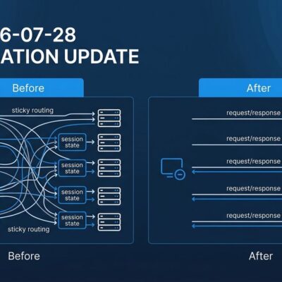 Diagram showing MCP protocol transition from stateful to stateless architecture in the 2026-07-28 specification