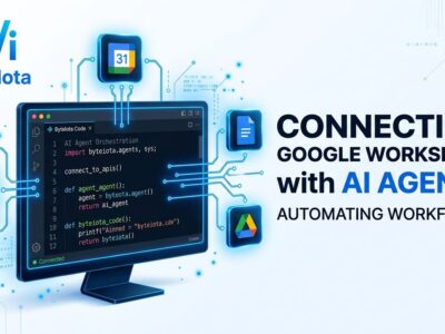 Cursor 3 IDE with Google Workspace app icons connected by blue lines representing AI agent integration