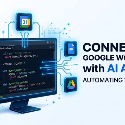 Cursor 3 IDE with Google Workspace app icons connected by blue lines representing AI agent integration