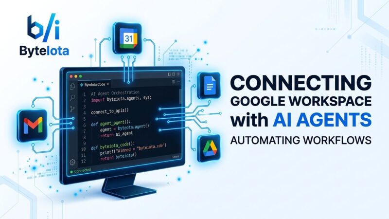 Cursor 3 IDE with Google Workspace app icons connected by blue lines representing AI agent integration