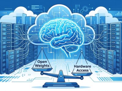 Kimi K3 open weights self-hosting hardware requirements — neural network with GPU servers and scale showing open weights versus hardware access