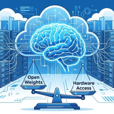 Kimi K3 open weights self-hosting hardware requirements — neural network with GPU servers and scale showing open weights versus hardware access