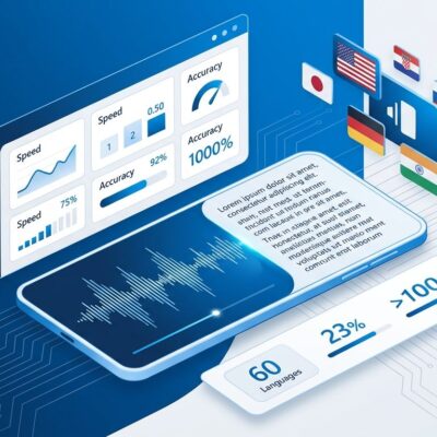 Microsoft MAI-Transcribe-2 speech recognition model dashboard showing audio waveforms and multilingual transcription