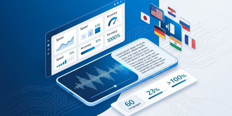 Microsoft MAI-Transcribe-2 speech recognition model dashboard showing audio waveforms and multilingual transcription