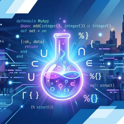Elixir programming language type system concept with alchemist flask and set-theoretic symbols at ElixirConf 2026