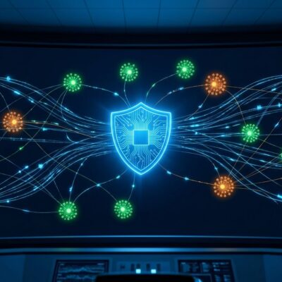 AI agent network graph with CrowdStrike Falcon Guardian shield protecting endpoints from shadow agents and MCP server attacks