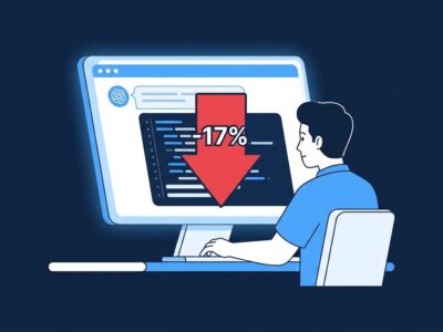 Developer looking at a screen showing a 17% downward arrow — Claude Code weekly limit reduction illustration