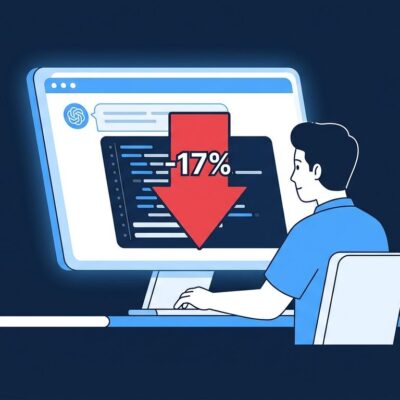 Developer looking at a screen showing a 17% downward arrow — Claude Code weekly limit reduction illustration