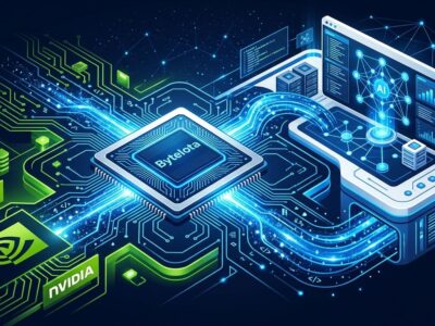 Nvidia acquiring Hugging Face: GPU chip merging with AI model hub data streams on dark blue background