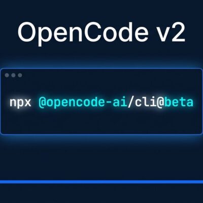 OpenCode v2 beta terminal showing npx command with provider constellation