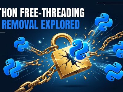 Multiple Python logos breaking free from a golden lock, symbolizing the removal of the Global Interpreter Lock in Python 3.14