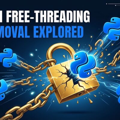 Multiple Python logos breaking free from a golden lock, symbolizing the removal of the Global Interpreter Lock in Python 3.14