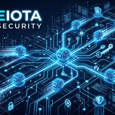 Abstract blue digital network with AI agent nodes traversing enterprise infrastructure, representing agentic ransomware attack
