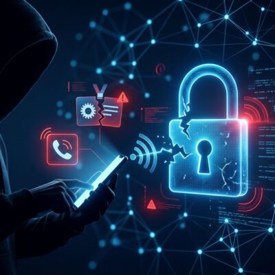 Illustration of a vishing phone call attack compromising an Okta SSO login to steal healthcare data