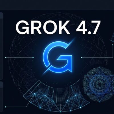 Grok 4.7 model launch countdown visualization with 2.1 trillion parameters and SpaceX Starlink data integration