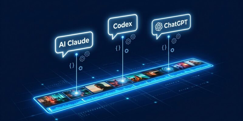 DaVinci Resolve 21.1 video editing timeline connected to Claude and Codex AI agents via MCP server protocol