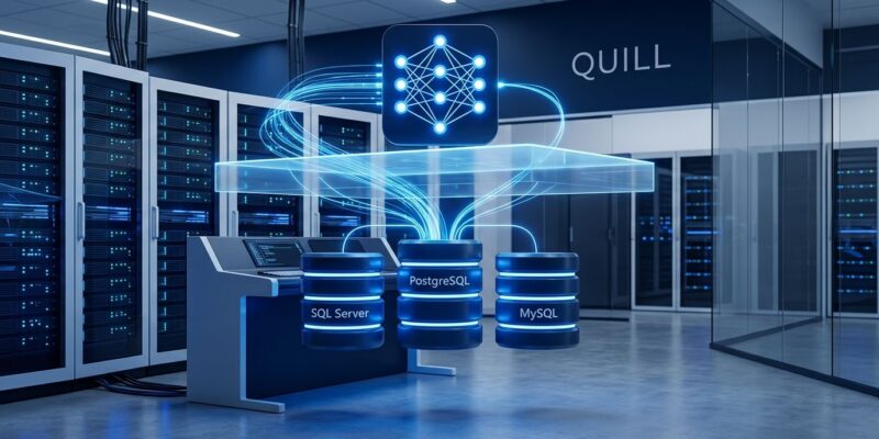 RavenDB Quill context layer connecting AI agents to SQL databases including PostgreSQL SQL Server and MySQL