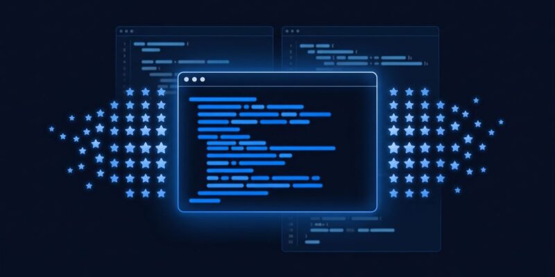 OpenCode terminal AI coding agent GitHub stars milestone - dark terminal screen with blue highlights representing open-source coding tools comparison