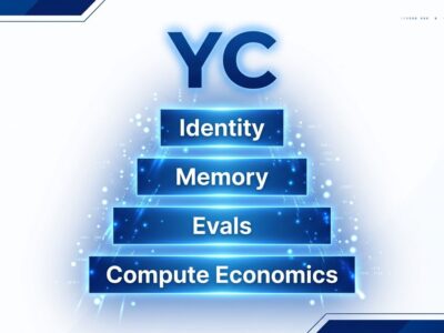 Y Combinator S26 Demo Day 2026 - agent infrastructure stack layers showing identity, memory, evals, and compute economics