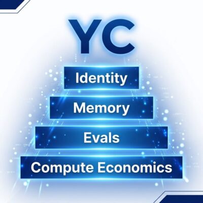 Y Combinator S26 Demo Day 2026 - agent infrastructure stack layers showing identity, memory, evals, and compute economics