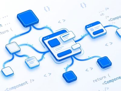 React component tree with animated ViewTransition elements in ByteIota blue