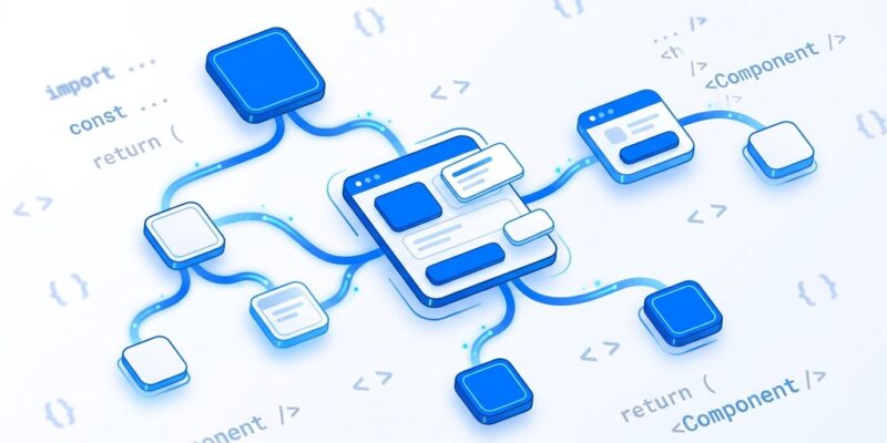 React component tree with animated ViewTransition elements in ByteIota blue