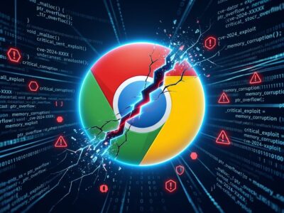 Chrome browser with fractured logo representing V8 zero-day vulnerability CVE-2026-87491 patched in Chrome 153