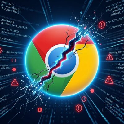 Chrome browser with fractured logo representing V8 zero-day vulnerability CVE-2026-87491 patched in Chrome 153