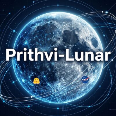 Visualization of the NASA IBM Prithvi-Lunar open-source foundation model showing lunar surface data with neural network overlay