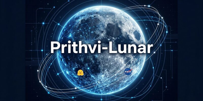 Visualization of the NASA IBM Prithvi-Lunar open-source foundation model showing lunar surface data with neural network overlay