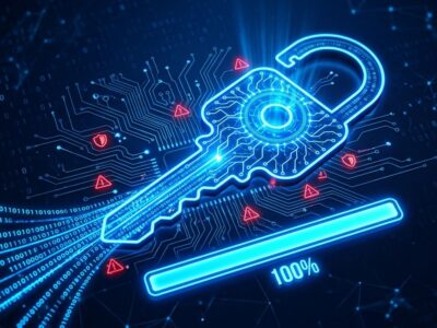 Neural network circuit board glowing in blue representing AI exploit capability and cybersecurity threshold