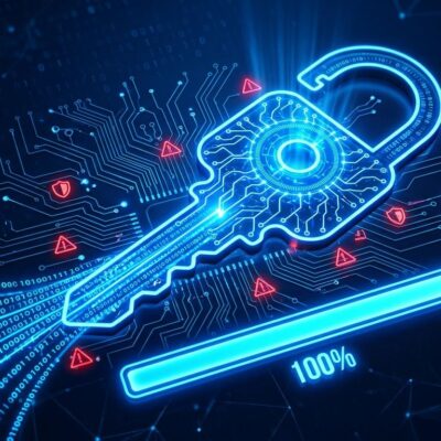 Neural network circuit board glowing in blue representing AI exploit capability and cybersecurity threshold