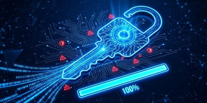 Neural network circuit board glowing in blue representing AI exploit capability and cybersecurity threshold