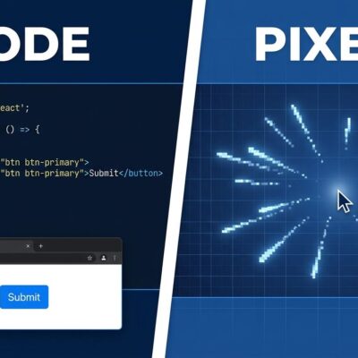 Split-screen showing coded React interface on left versus Runway Solaris pixel-rendered frame-by-frame interface on right