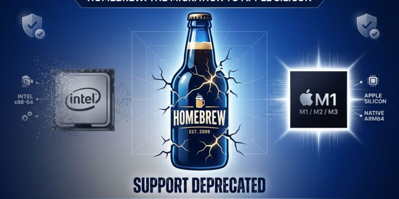 Homebrew 7.0.0 release showing Intel Mac deprecation and brew vulns vulnerability scanning in blue and white