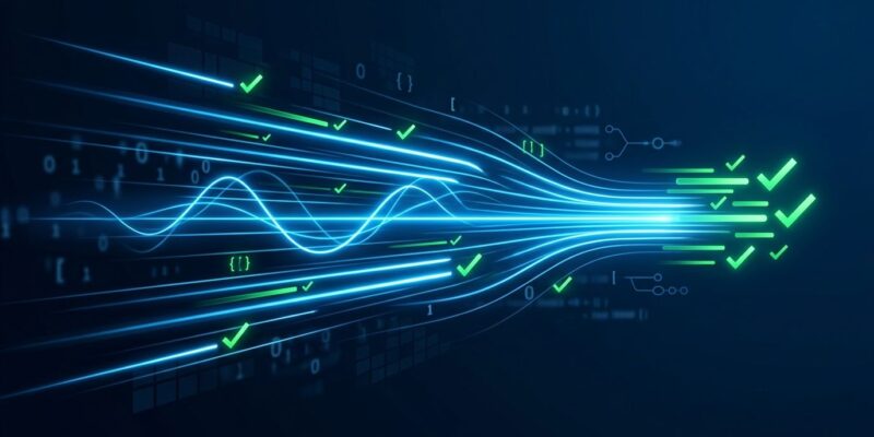 Vitest 5 featured image showing fast test execution with blue speed lines on dark background