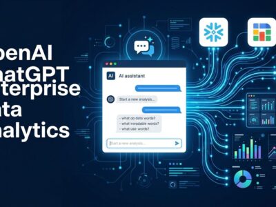 ChatGPT Work Data Agent dashboard showing data flows from Snowflake, BigQuery, and Redshift warehouses