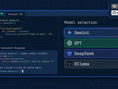OpenCode terminal interface showing model provider selection menu with multiple AI providers