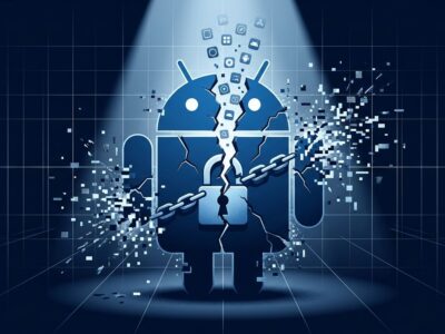 Android robot logo cracked and broken representing the OEMpocalypse zero-permission root exploit affecting Samsung Galaxy, Xiaomi, and Oppo devices