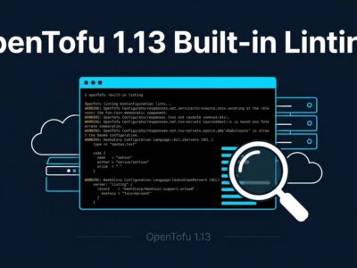 OpenTofu 1.13 built-in linting terminal output showing warnings for IaC code
