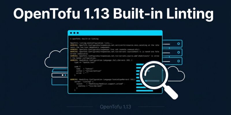 OpenTofu 1.13 built-in linting terminal output showing warnings for IaC code