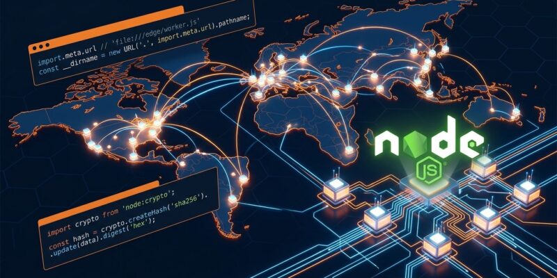 Cloudflare Workers edge network with Node.js module integration visualization