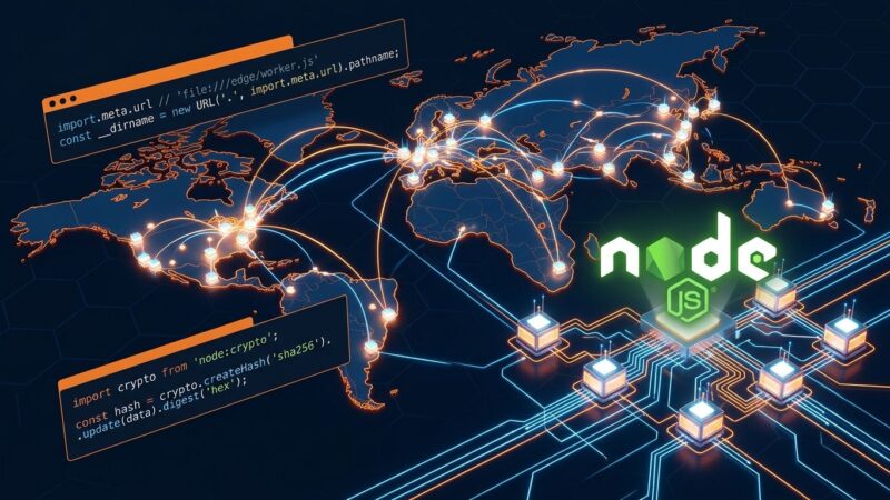 Cloudflare Workers edge network with Node.js module integration visualization